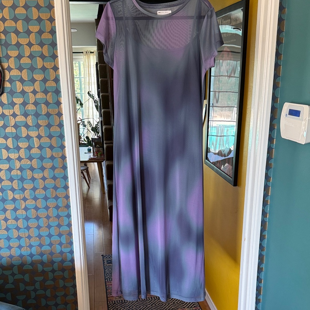 ASOS - Y2K Purple and Blue Women's Slip Dress with Mesh Overlay - size 14